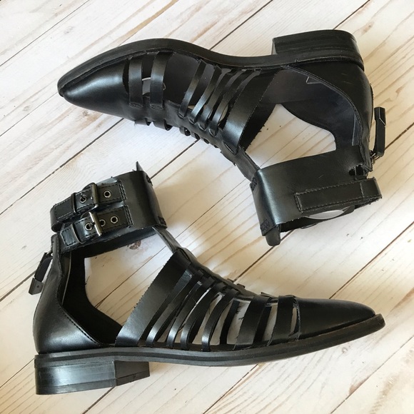 Zara Black Gladiator Pointed Toe Ankle Strap Sandals - Picture 1 of 8